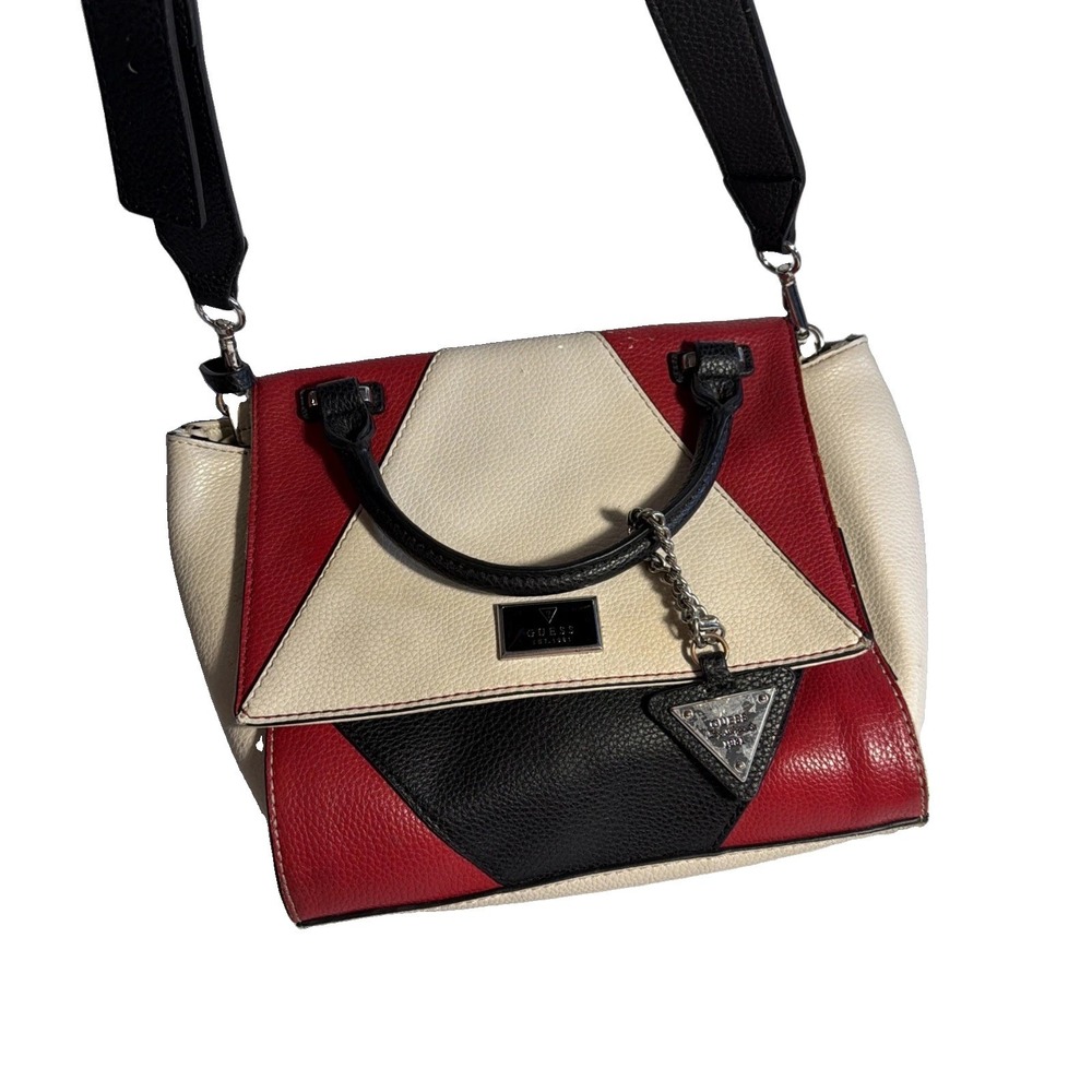 Crossbody Handbag Womens Guess Small Red White Black Colorblock Satchel Charm
